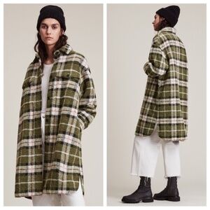 ALLSAINT  Tia Plaid Wool Blend Shirt Jacket ~ Green Check Print ~ US 4 NWT